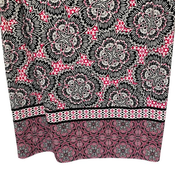 Chico's 3 Shift Dress Womens 16/18 Pink Black Floral Geometric Long Sleeve Art - Picture 4 of 7